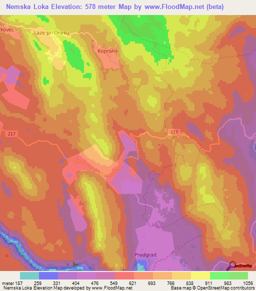 Nemska Loka,Slovenia Elevation Map