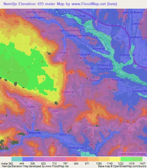 Nemilje,Slovenia Elevation Map