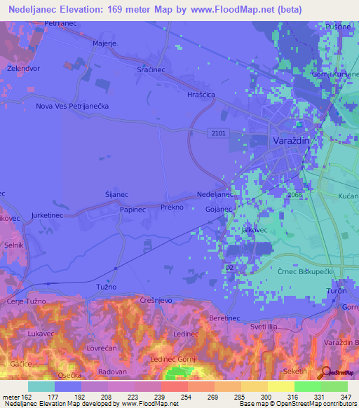 Nedeljanec,Croatia Elevation Map