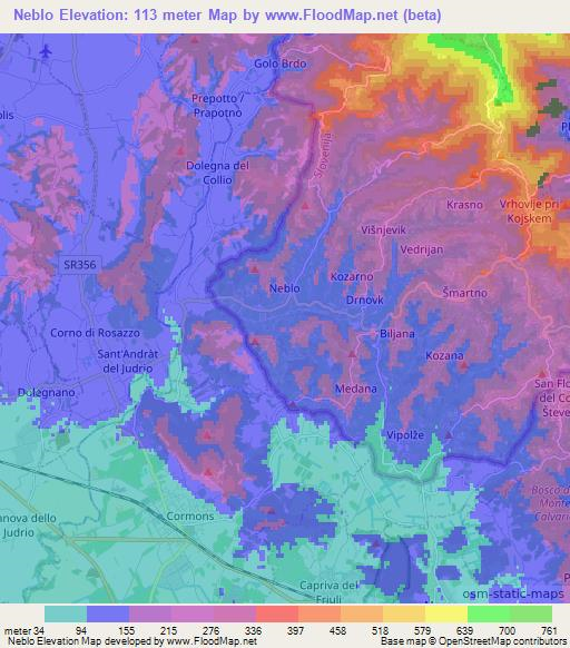 Neblo,Slovenia Elevation Map