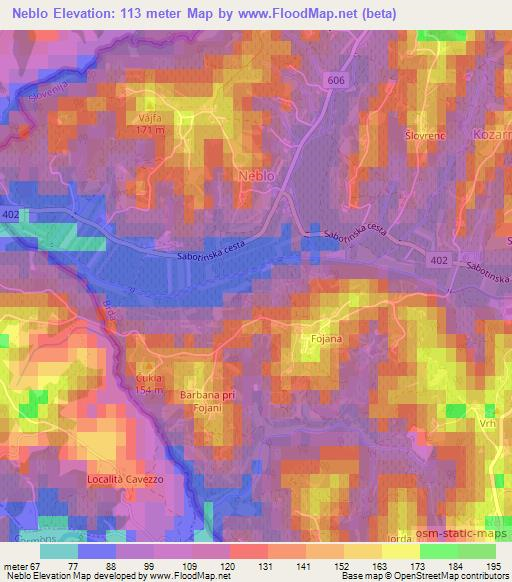 Neblo,Slovenia Elevation Map