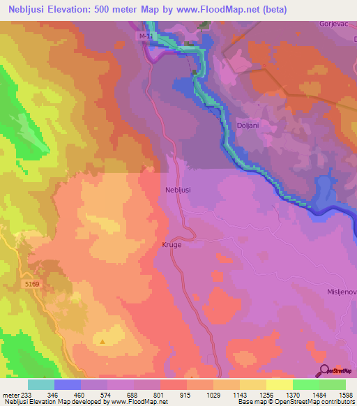 Nebljusi,Croatia Elevation Map