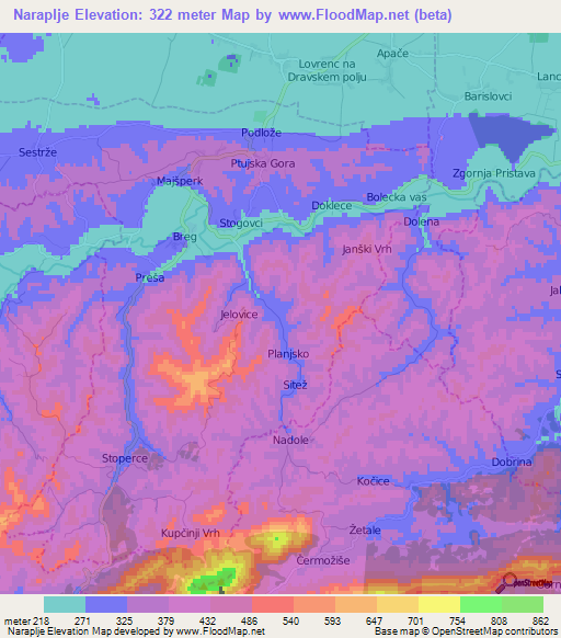 Naraplje,Slovenia Elevation Map