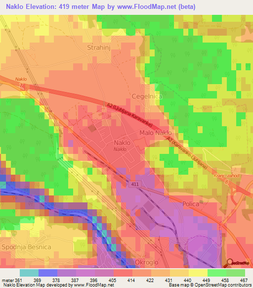 Naklo,Slovenia Elevation Map