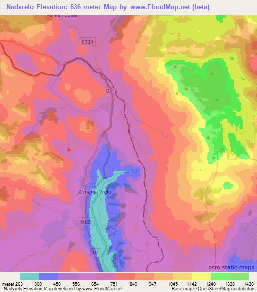 Nadvrelo,Croatia Elevation Map