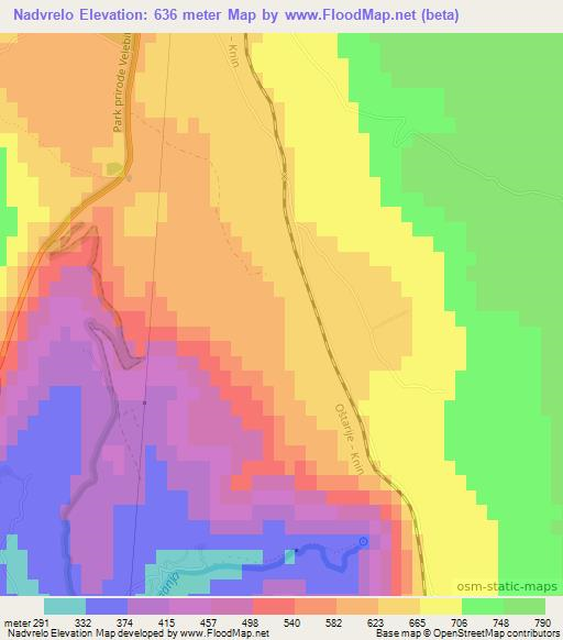 Nadvrelo,Croatia Elevation Map