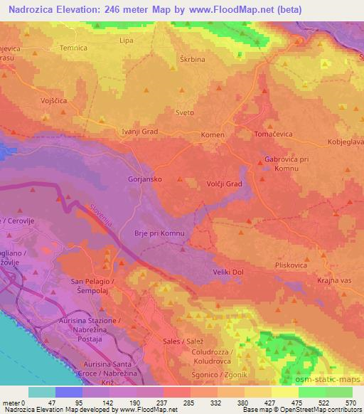 Nadrozica,Slovenia Elevation Map