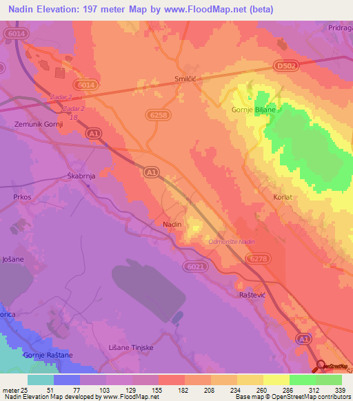 Nadin,Croatia Elevation Map