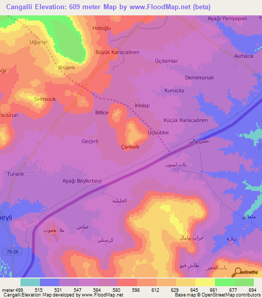 Cangalli,Turkey Elevation Map