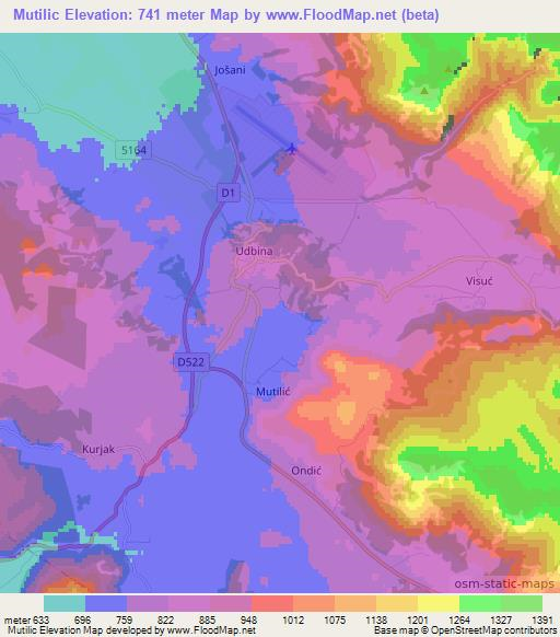 Mutilic,Croatia Elevation Map