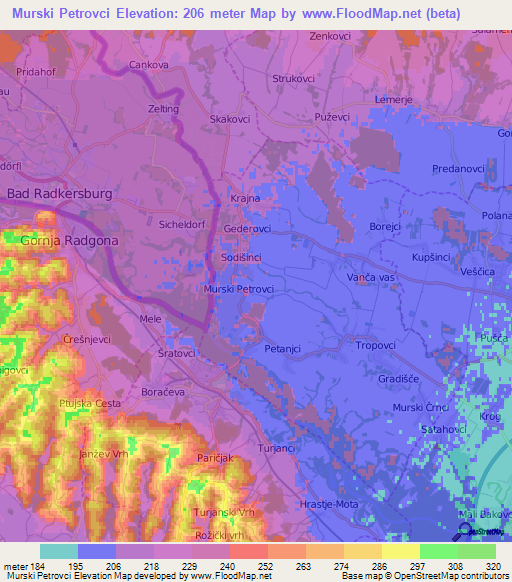 Murski Petrovci,Slovenia Elevation Map