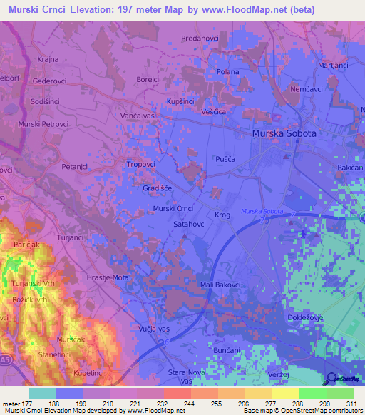 Murski Crnci,Slovenia Elevation Map