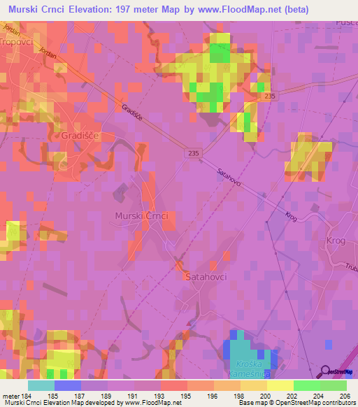 Murski Crnci,Slovenia Elevation Map