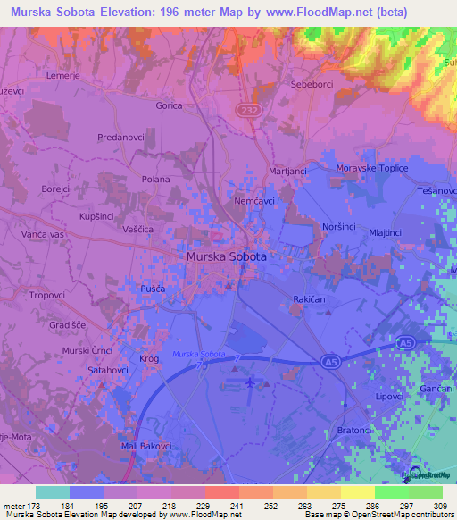 Murska Sobota,Slovenia Elevation Map