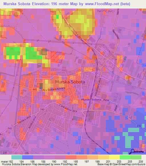 Murska Sobota,Slovenia Elevation Map