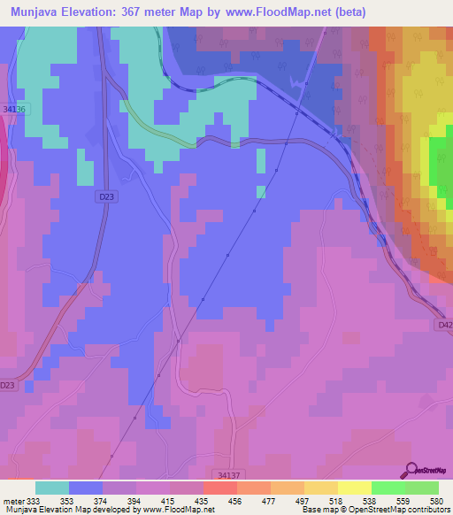 Munjava,Croatia Elevation Map