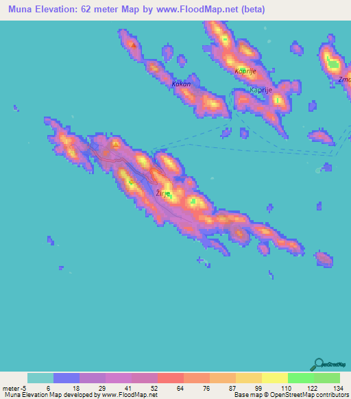 Muna,Croatia Elevation Map