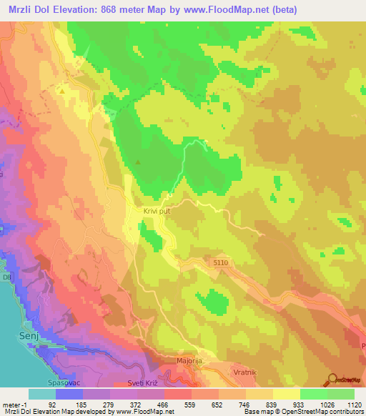 Mrzli Dol,Croatia Elevation Map