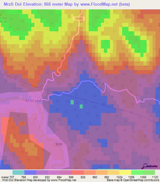 Mrzli Dol,Croatia Elevation Map