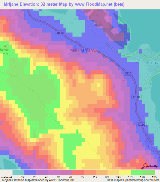 Mrljane,Croatia Elevation Map