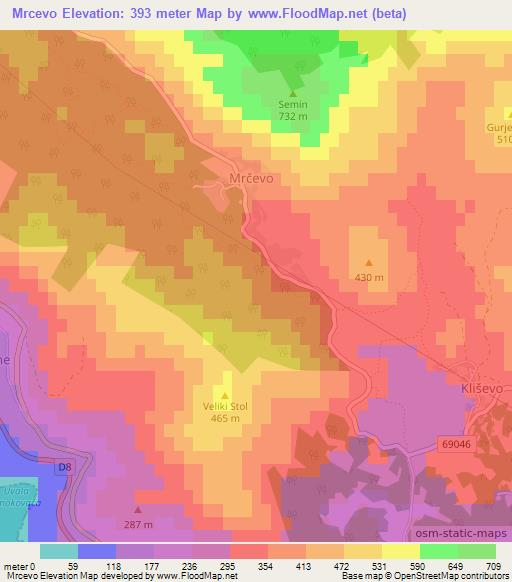 Mrcevo,Croatia Elevation Map