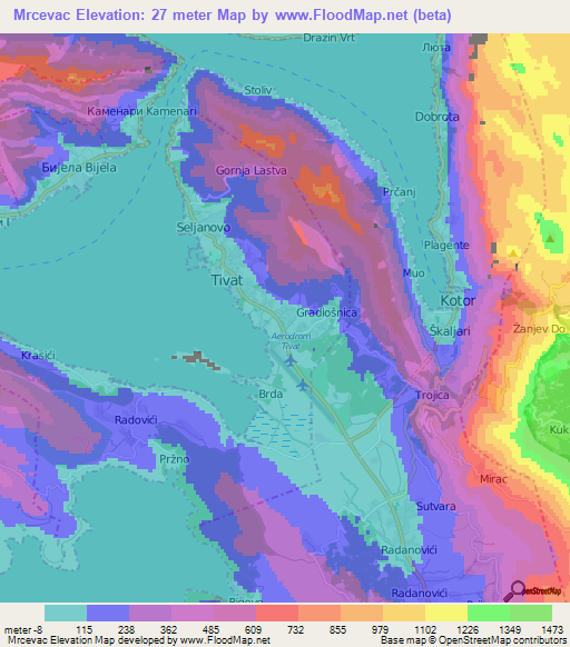 Mrcevac,Montenegro Elevation Map