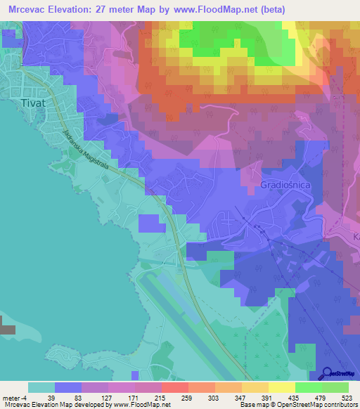 Mrcevac,Montenegro Elevation Map