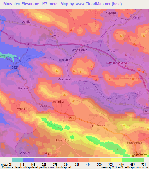 Mravnica,Croatia Elevation Map