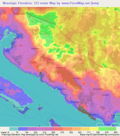 Mravinjac,Croatia Elevation Map