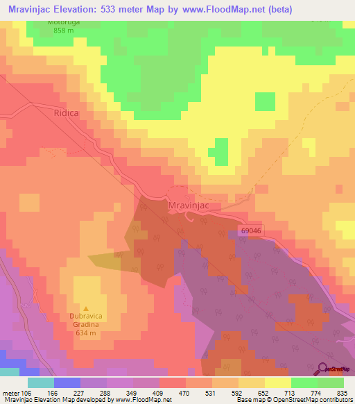 Mravinjac,Croatia Elevation Map