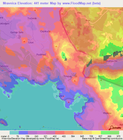 Mravnica,Croatia Elevation Map