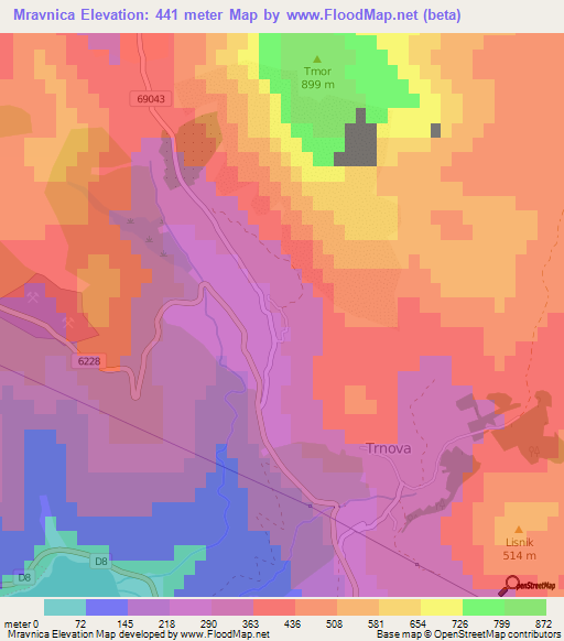 Mravnica,Croatia Elevation Map