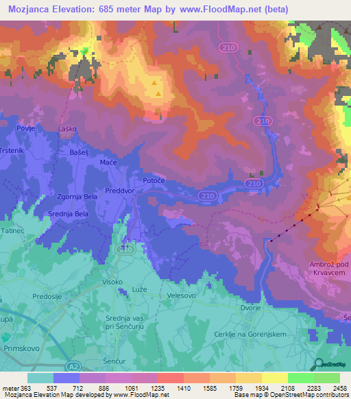 Mozjanca,Slovenia Elevation Map