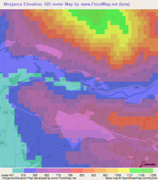 Mozjanca,Slovenia Elevation Map