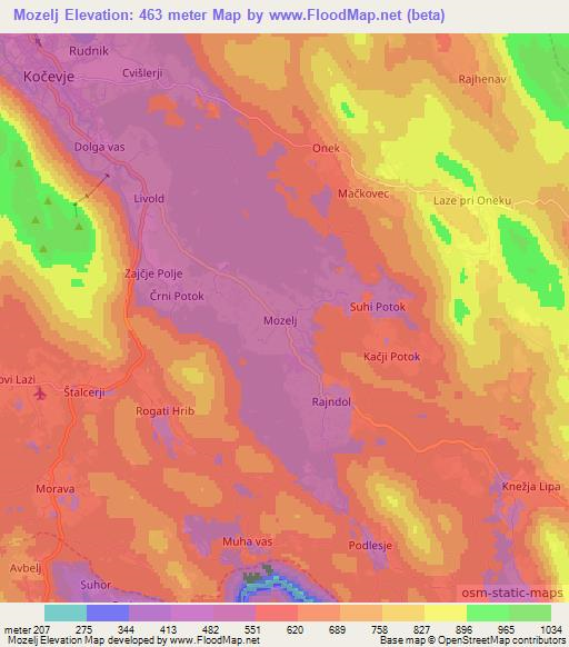 Mozelj,Slovenia Elevation Map