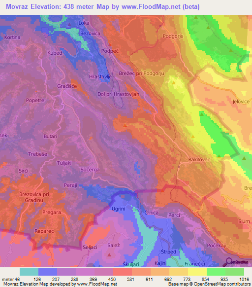 Movraz,Slovenia Elevation Map