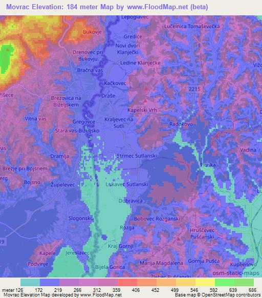 Movrac,Croatia Elevation Map