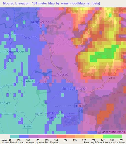 Movrac,Croatia Elevation Map