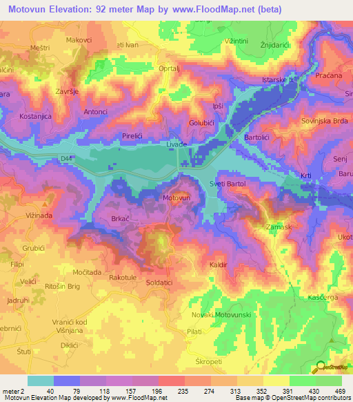 Motovun,Croatia Elevation Map