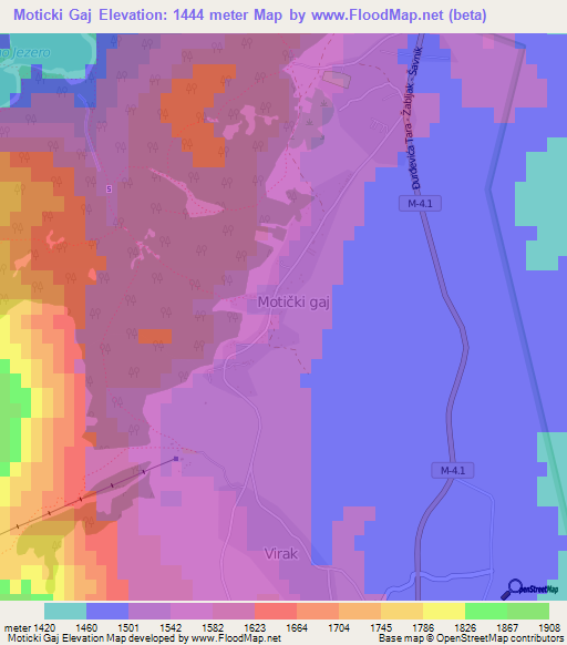 Moticki Gaj,Montenegro Elevation Map