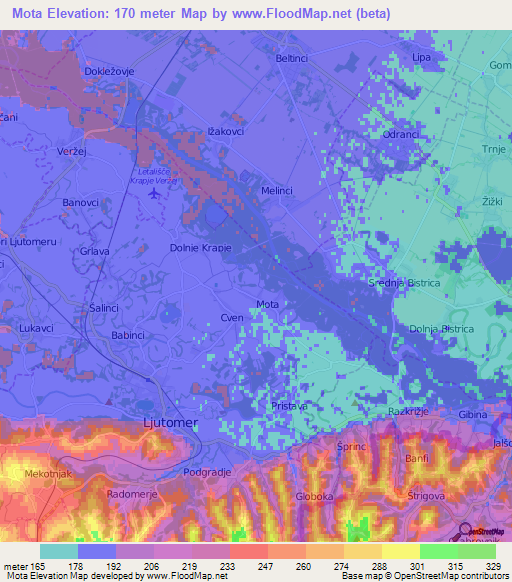 Mota,Slovenia Elevation Map