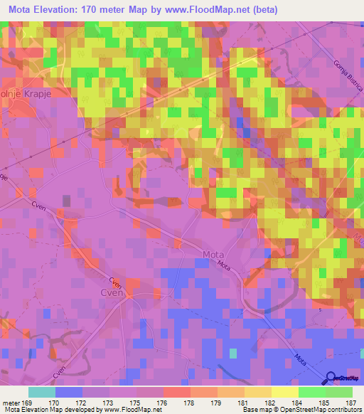 Mota,Slovenia Elevation Map