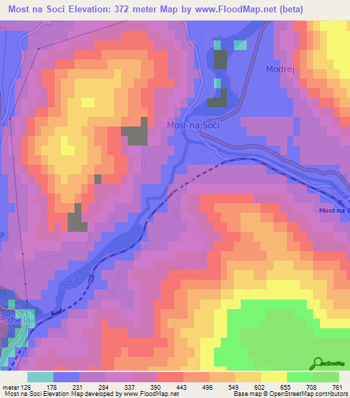 Most na Soci,Slovenia Elevation Map