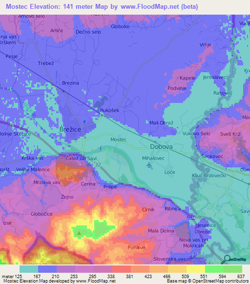 Mostec,Slovenia Elevation Map