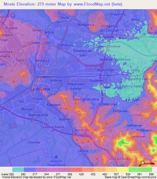 Moste,Slovenia Elevation Map