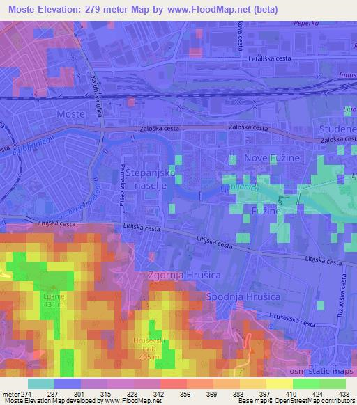 Moste,Slovenia Elevation Map