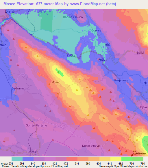 Mosec,Croatia Elevation Map