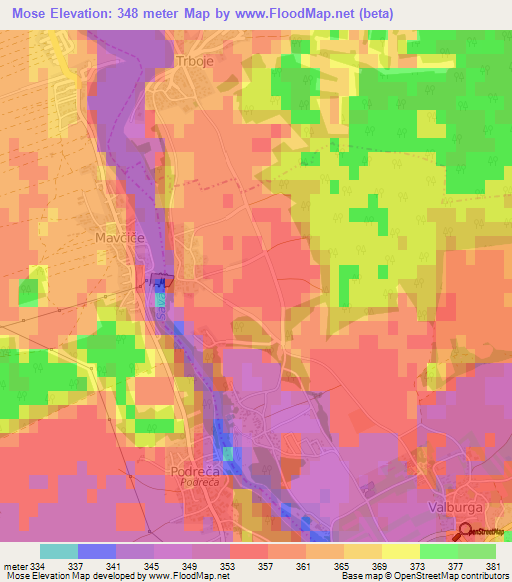 Mose,Slovenia Elevation Map