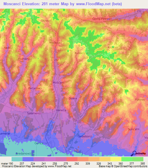 Moscanci,Slovenia Elevation Map