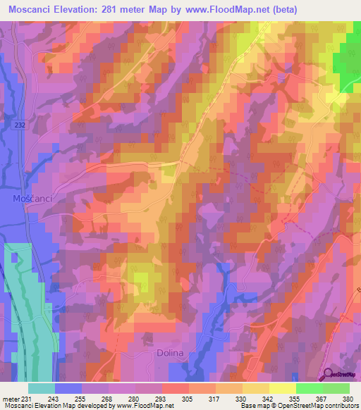 Moscanci,Slovenia Elevation Map